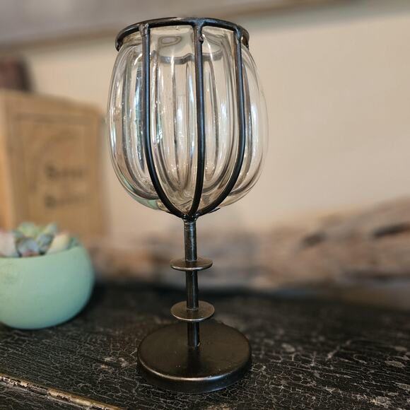 Vintage Caged Blown Glass Candle Holder - Picture 6 of 7